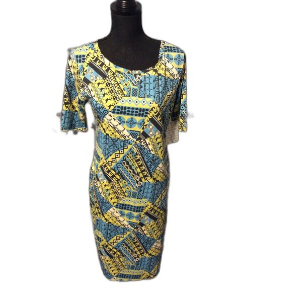 New NWT LuLaRoe Print Dress Stretch Julia Large L Short Sleeve - Picture 1 of 5
